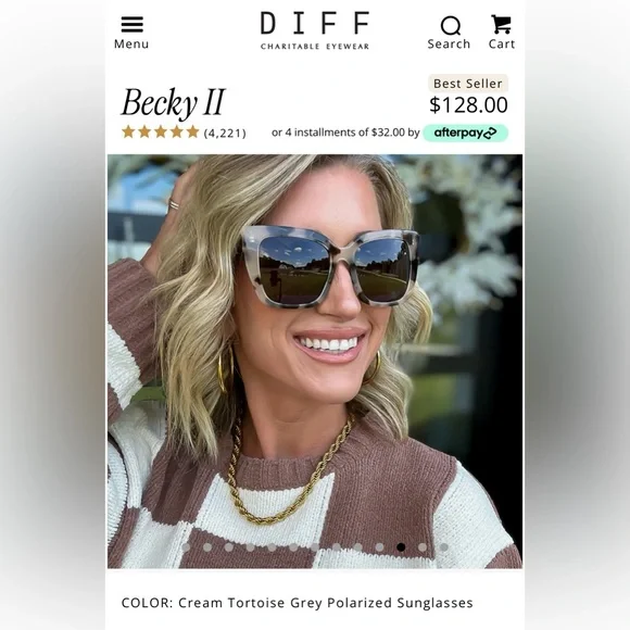 DIFF Eyewear Becky II Cream Tortoise Grey Polarized Sunglasses - Picture 12 of 15